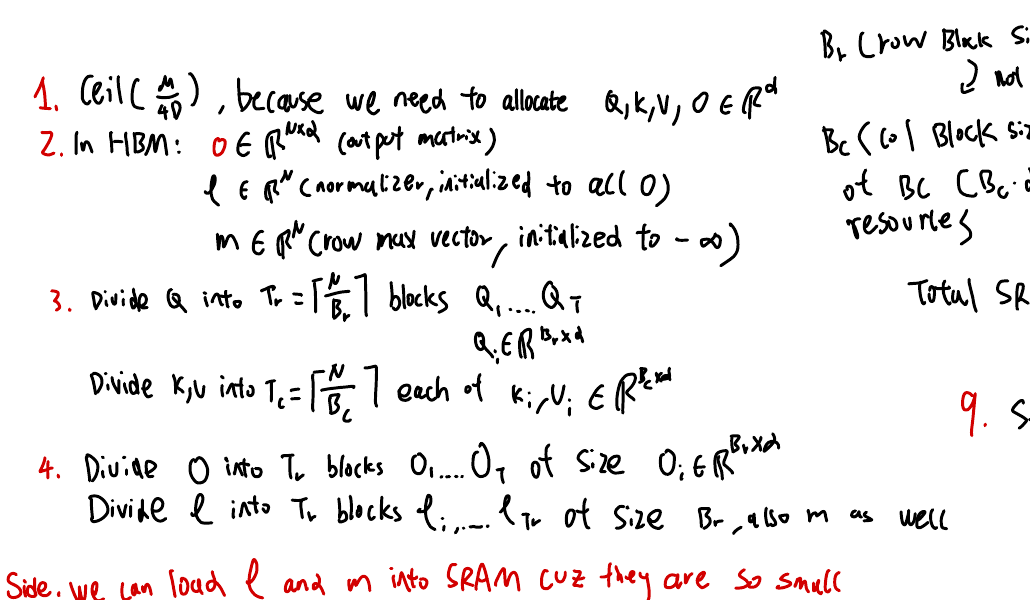 Handwritten notes on the ceiling term, HBM residents, and the block partitions
